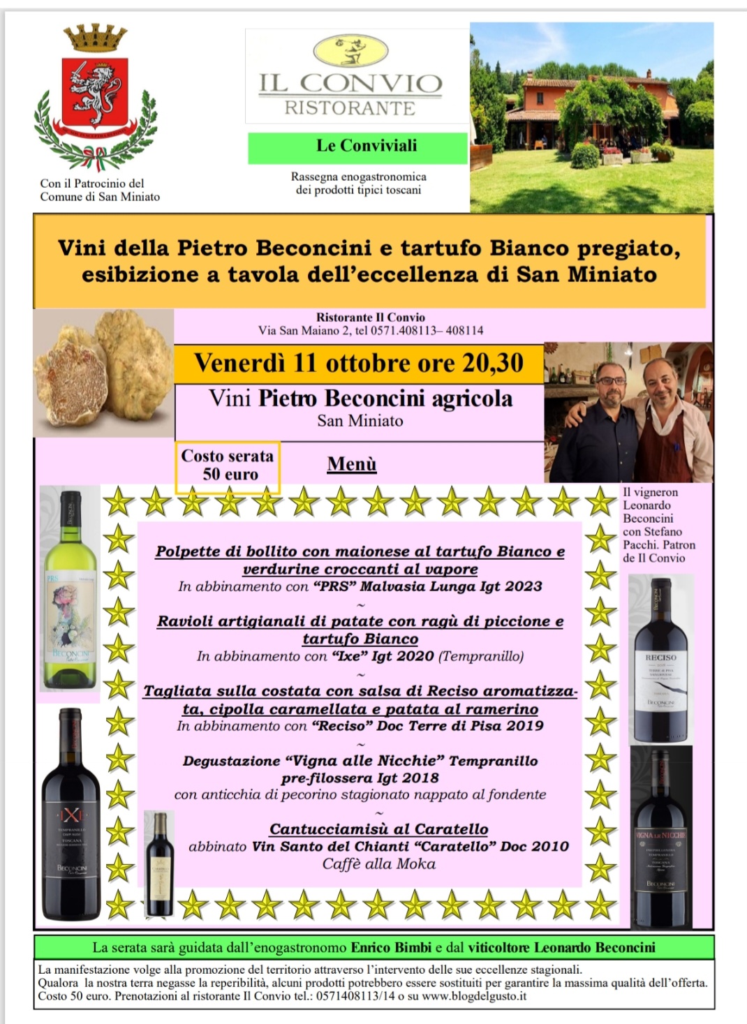 11 ottobre Favolosa cena con tartufo bianco e grandi vini Beconcini al Convio di San Miniato