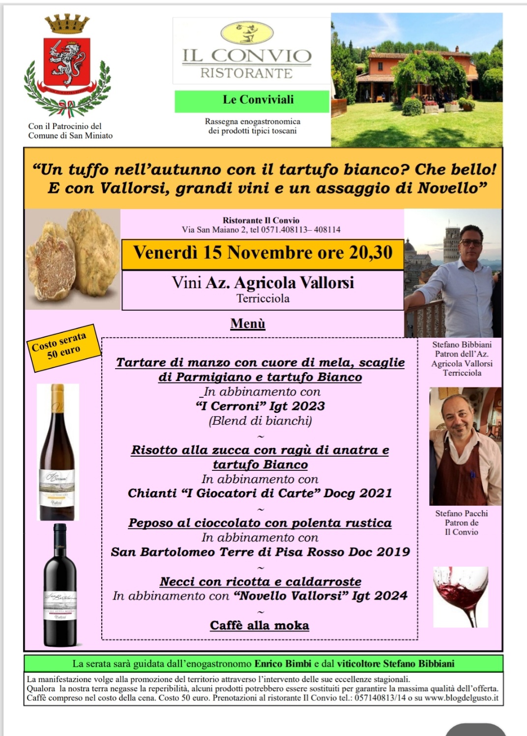 Tartufo Bianco e non solo, al Convio cena spettacolo da non perdere con vini Vallorsi